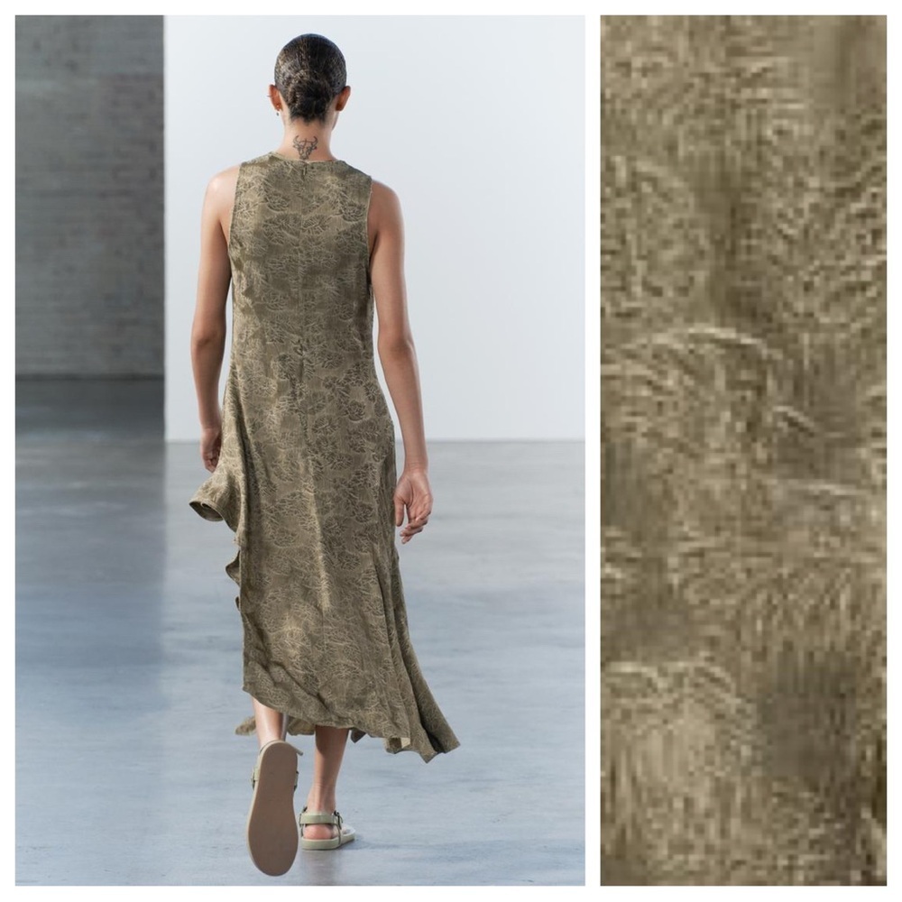 NWT. Zara ZW Collection 100% Viscose Khaki Asymmetrical Midi Dress. Size M. - Picture 4 of 12